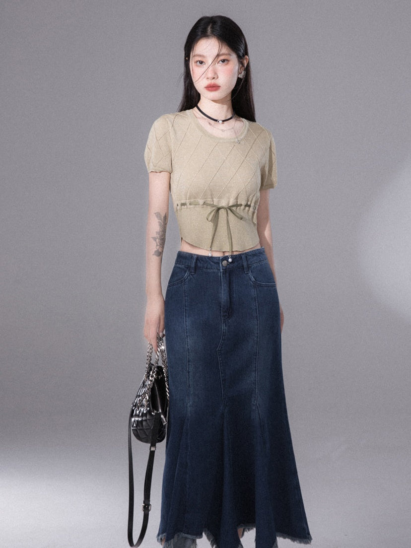 U-neck Rhombus Knitted Top