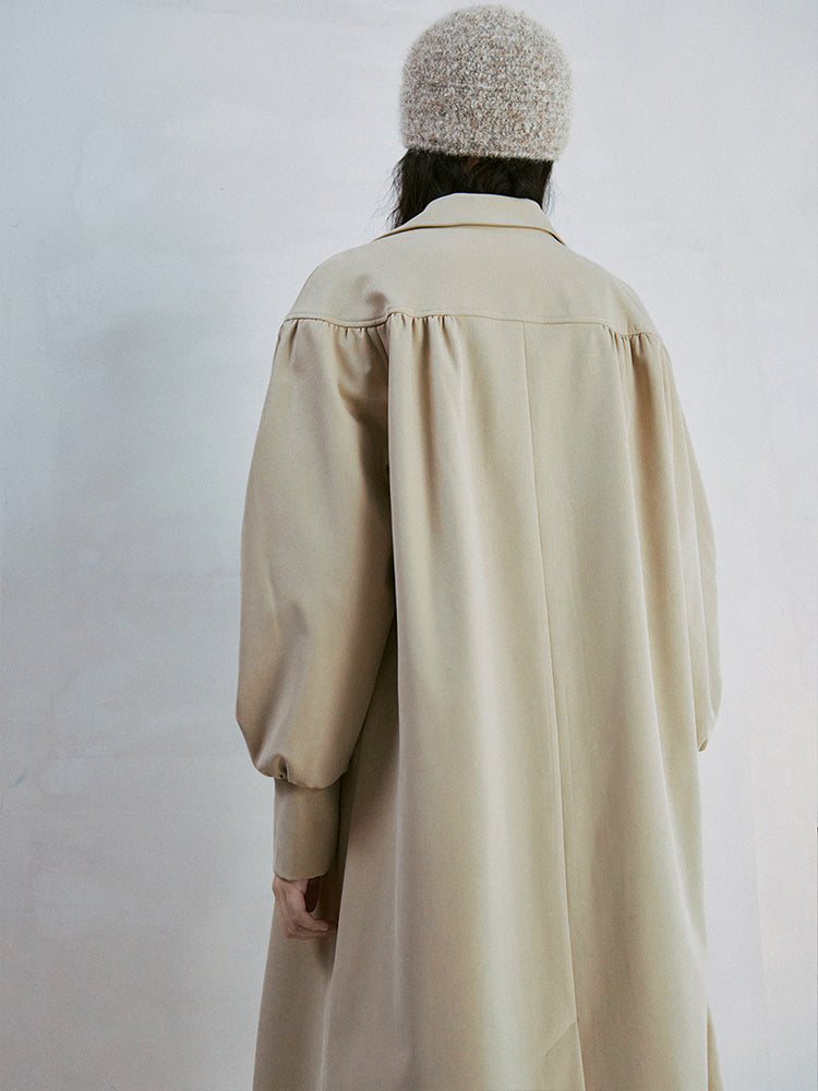 Dropped Shoulder Gather Convertible Collar Coat