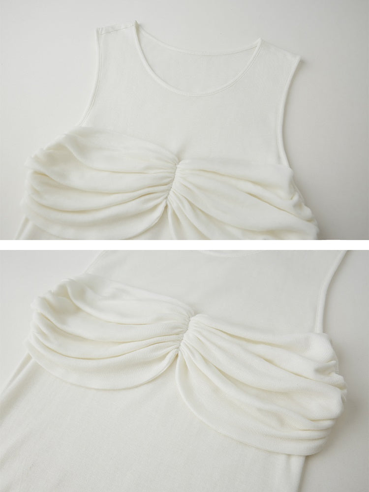 Pleated Draped Sheer Sleeveless Long Dress