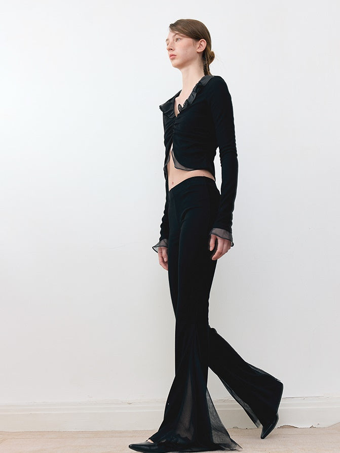 Knitted Patchwork Mesh Slim Fit Stretch Flared Pants