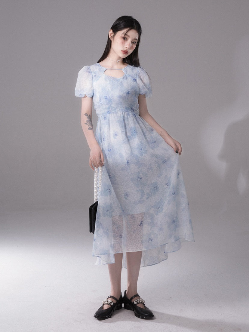 Fuzzy Printed Cross Chiffon One-piece