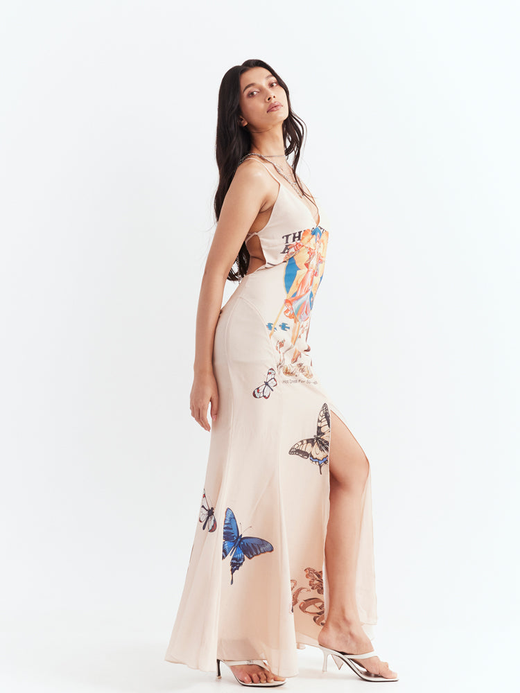 슬릿 프린트 슬링 드레스