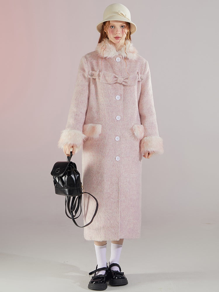 Fur Doll Collar Ribbon Strap Coat