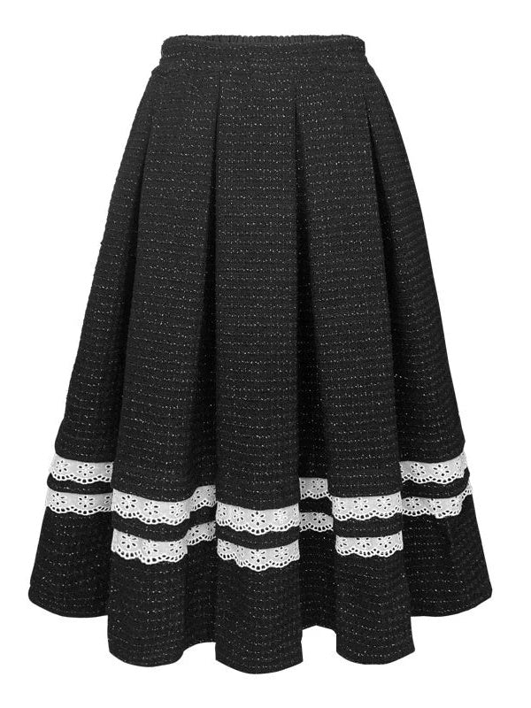 Irregular Lace Hem Jacket & Flare Pleated Skirt