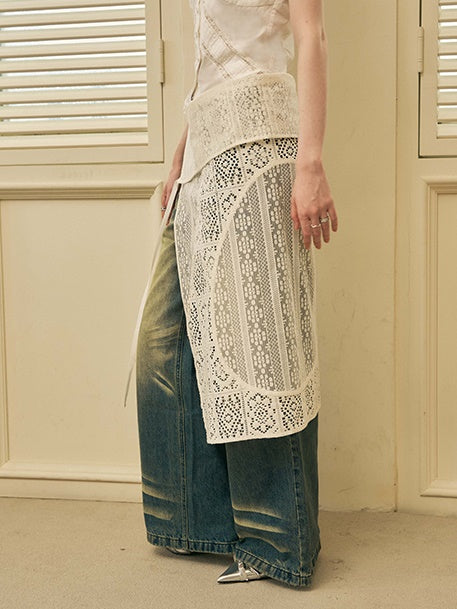 Geometric Splicing Layered Hollow Apron Skirt