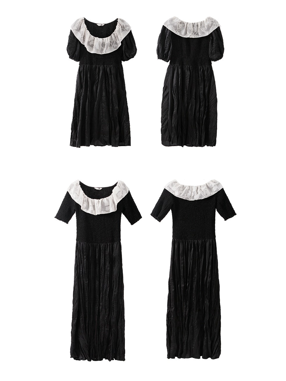 꽃 옷깃 하이 허리 작은 검은 드레스