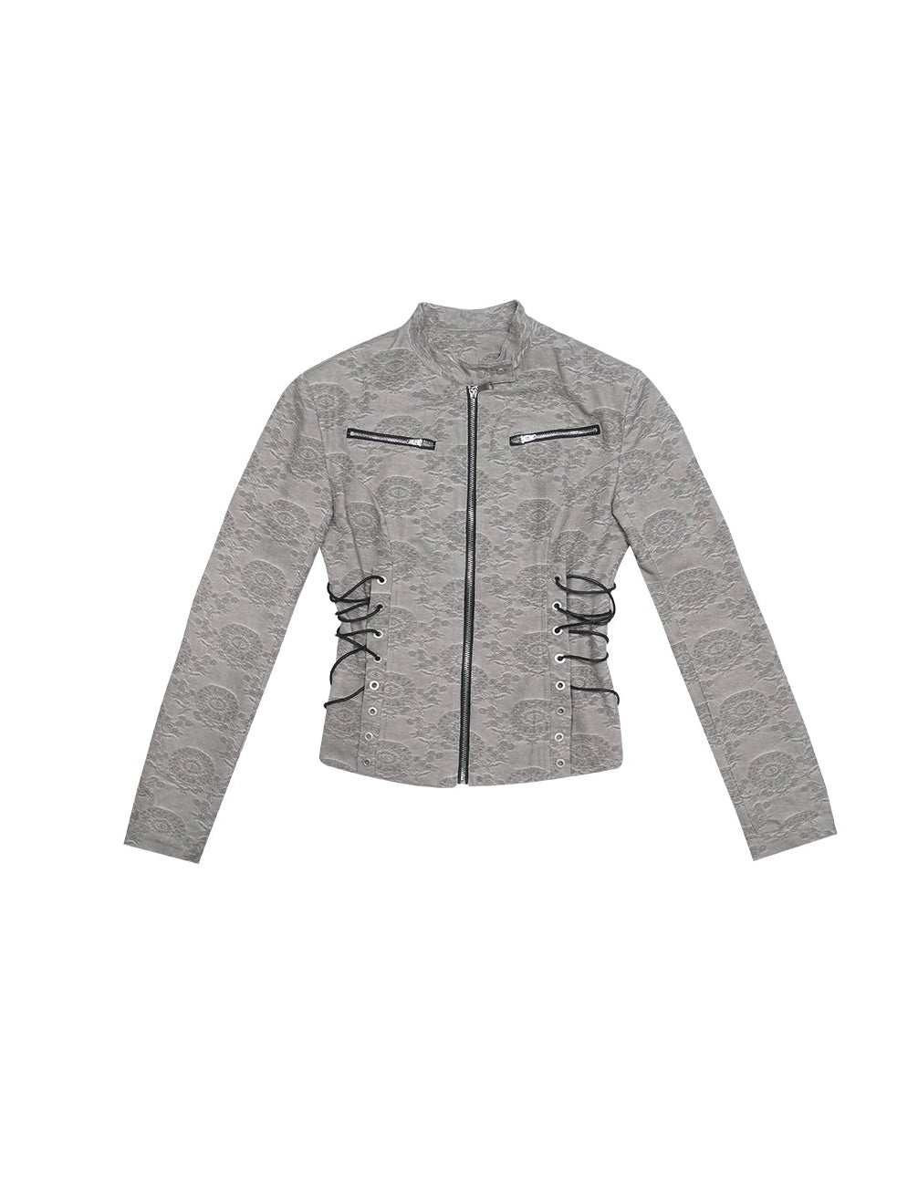 Jacquard Zipper Short Jacket & Low Waist Long Skirt