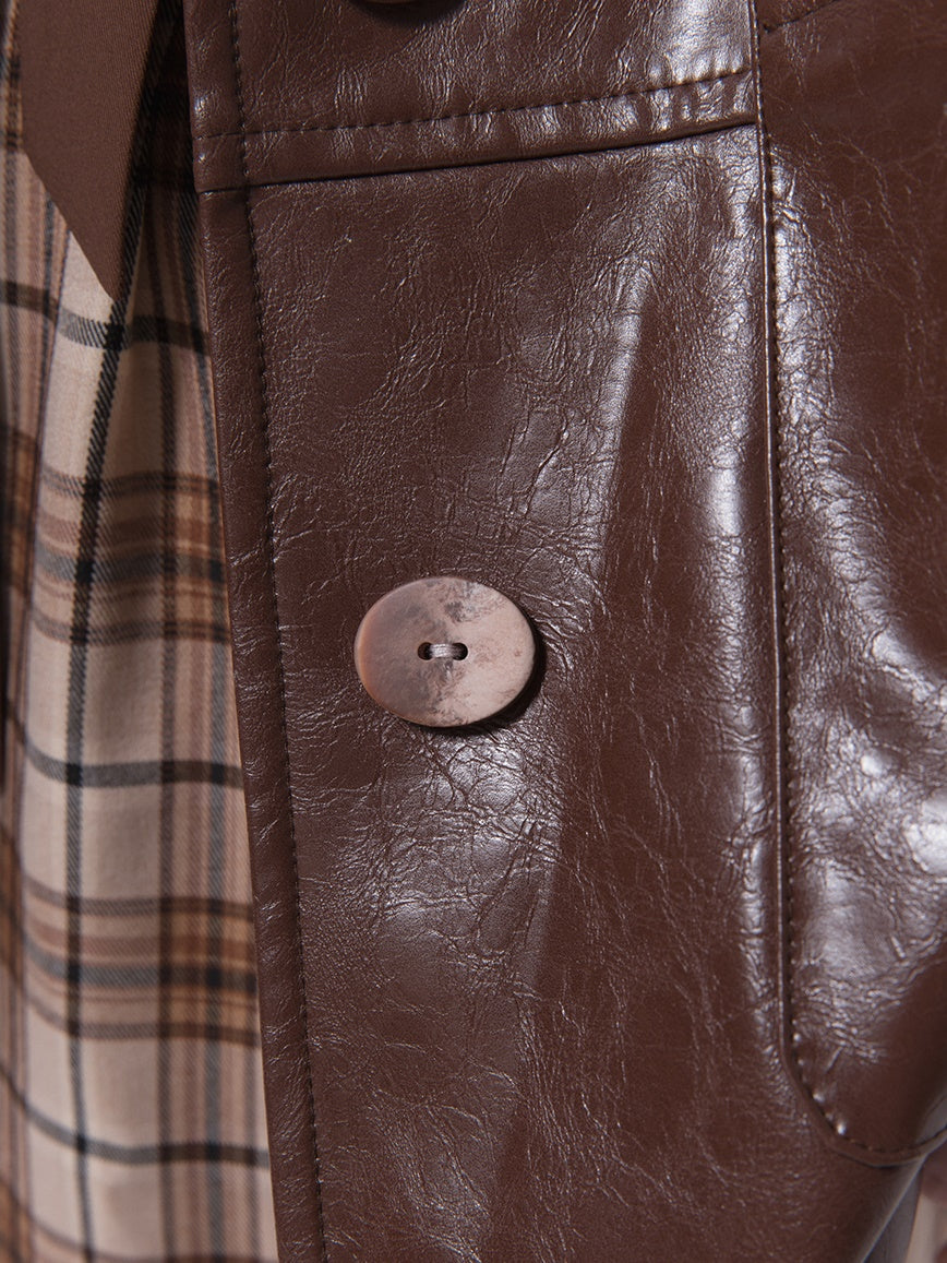 Loose Leather Jacket & A-Line Skirt