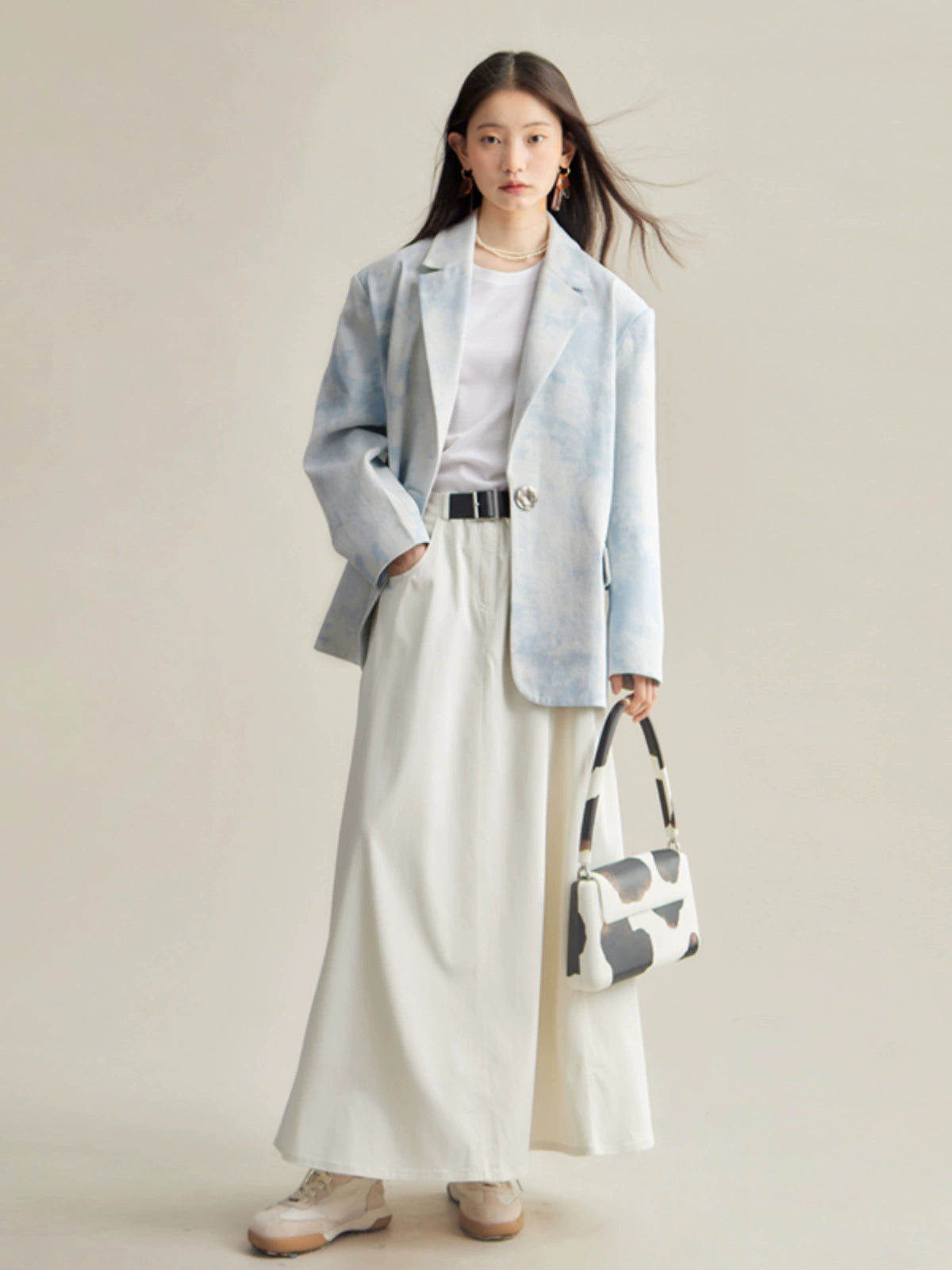 Faded Marble Design Loose Denim Jacket