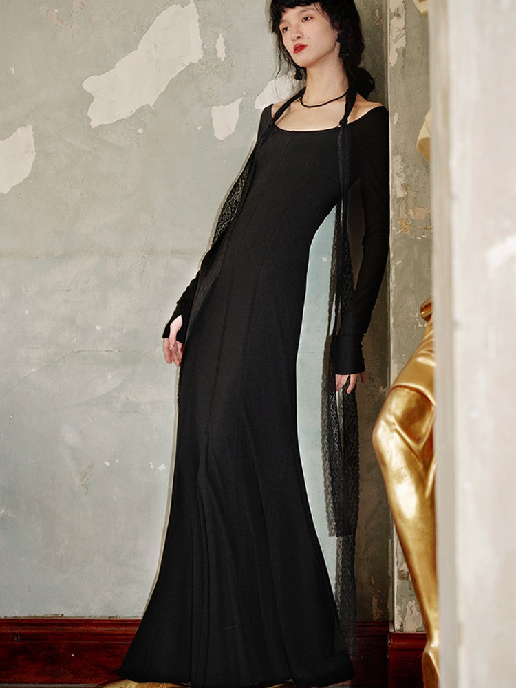 레이스를 훔친 슬림 장거리 박격 인어 드레스