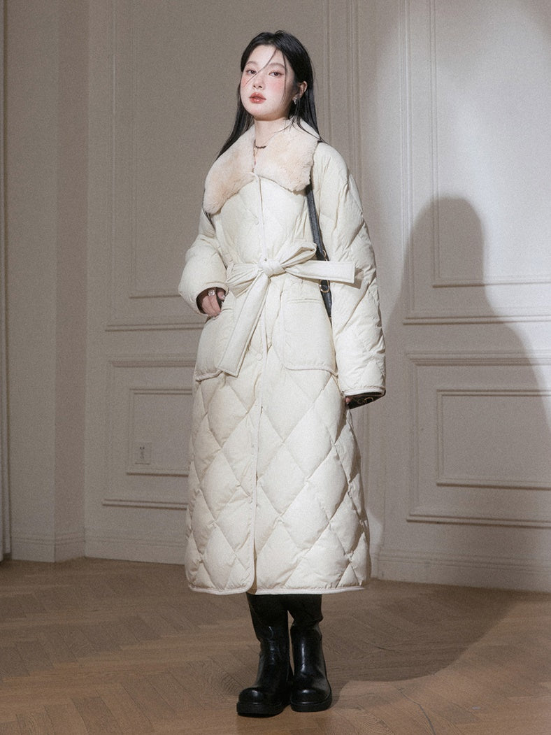 Fur Collar Diamond Stitch Down Coat