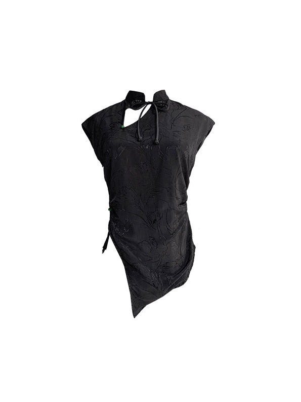 CHINESE DESIGN SLEEVELESS TOP & SLIT LONG SKIRT