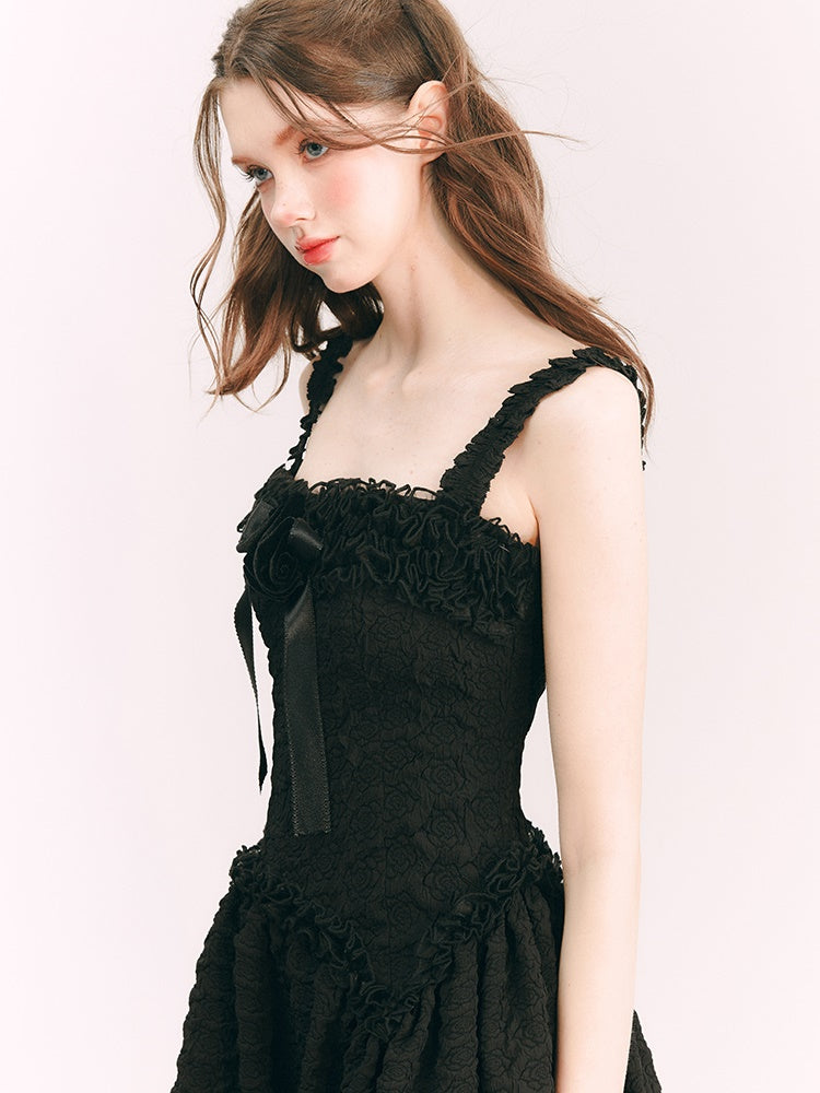 Wildrose Fleur tridimensionnelle petite robe noire