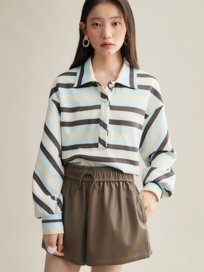 탄성 허리 느슨한 PU 가죽 짧은 바지