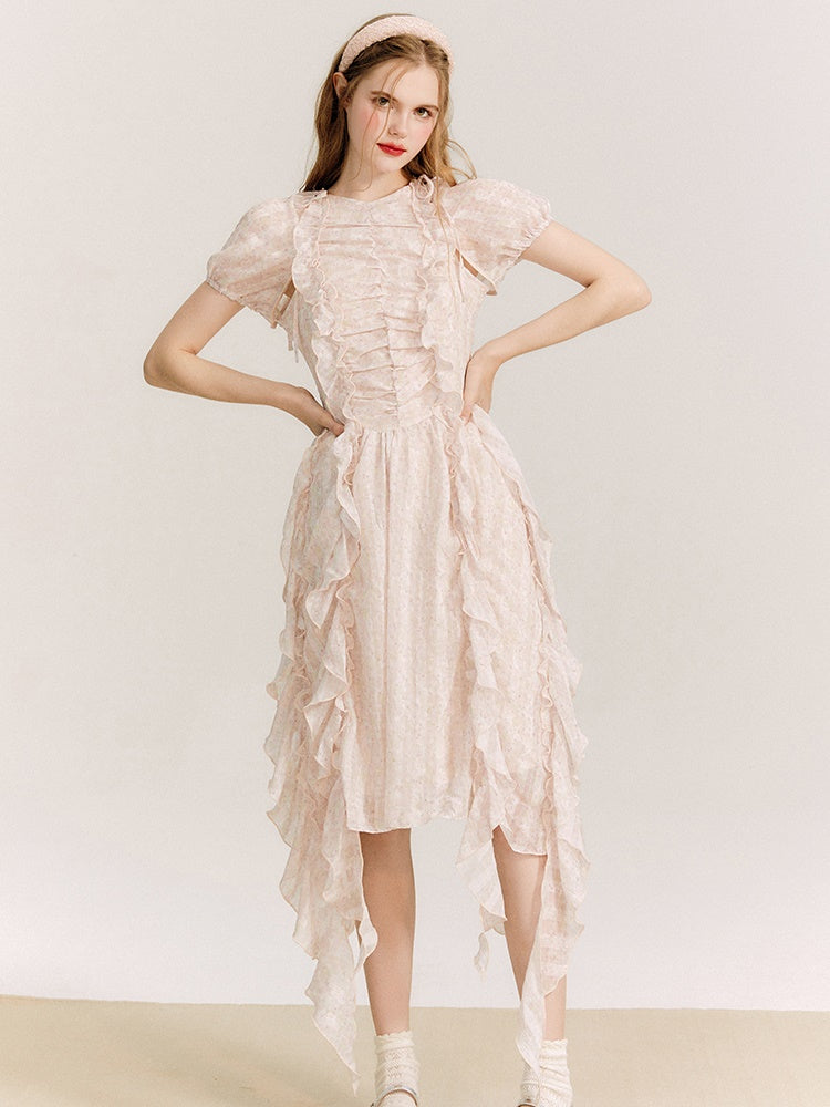 Fee unregelmäßiger Rüschpuffhülsen 2way -Kleid