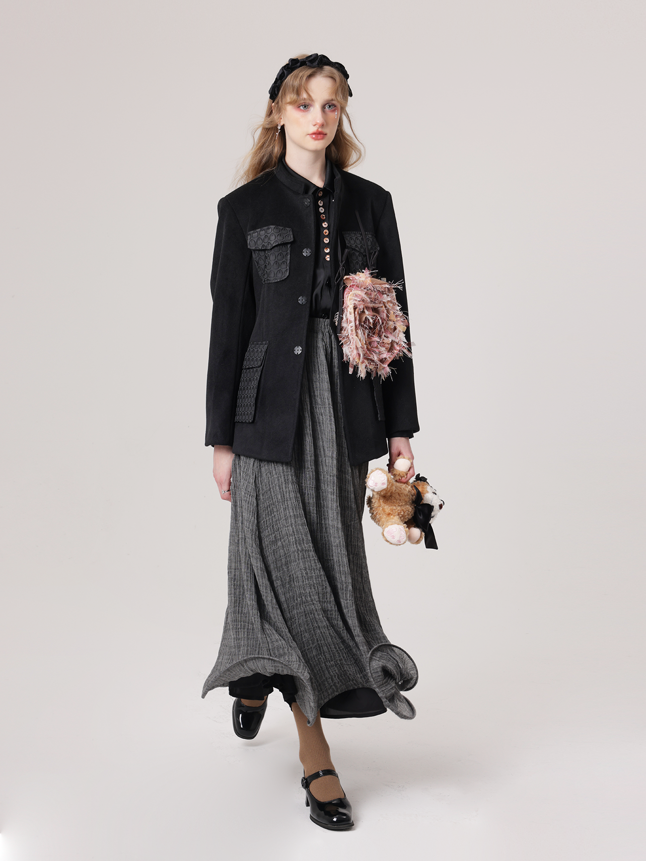 Rose Detachable Mid-mountain Collar Jacket