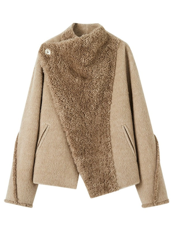 드레이프 넥 보아 짧은 재킷