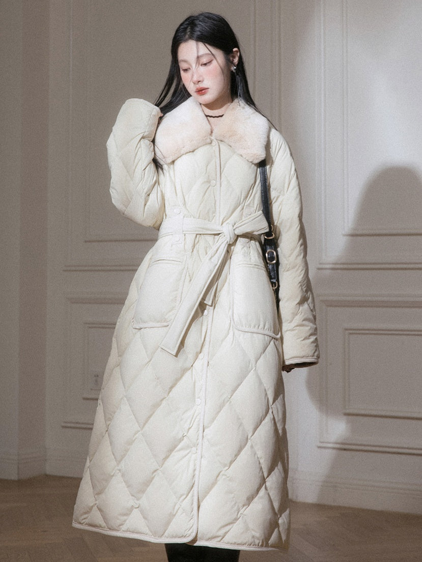 Fur Collar Diamond Stitch Down Coat