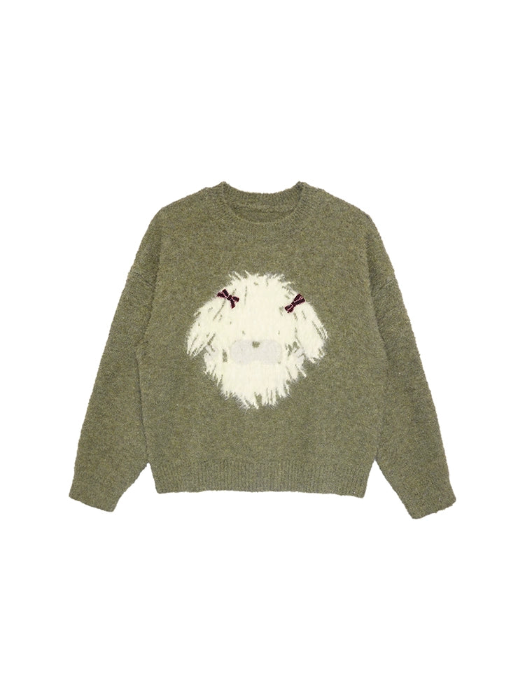 Crew Hals süßer Welpe -Hoop -Strickpullover