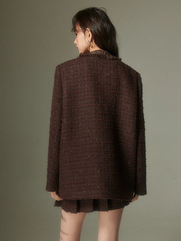 Nietglitter-Tweed-No-Kriechen-Jacke und Faltenrock