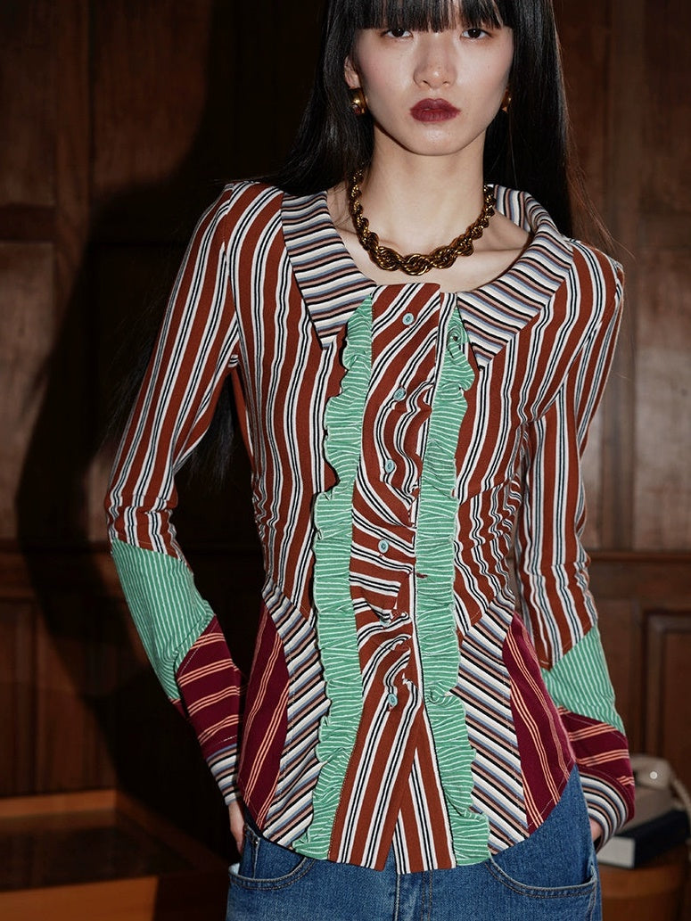 Retro gestreiftes schlankes Fit -Hemd