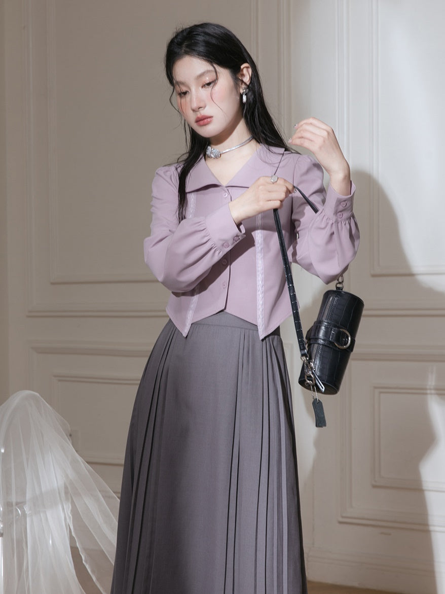 Doll Collar Waist Shape Cropped Shirt