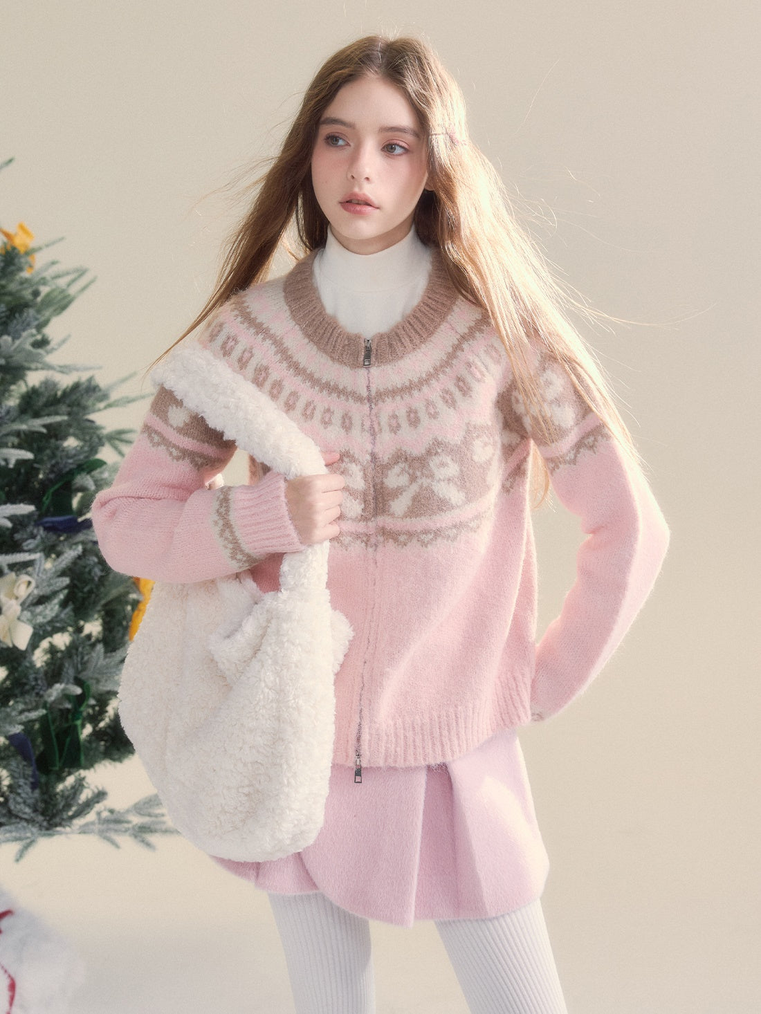 Retro Fair Isle Bow Textur Strickjacke Strickjacke