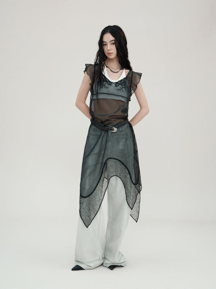 Lace Sequin Embroidery Tulle See-through Dress