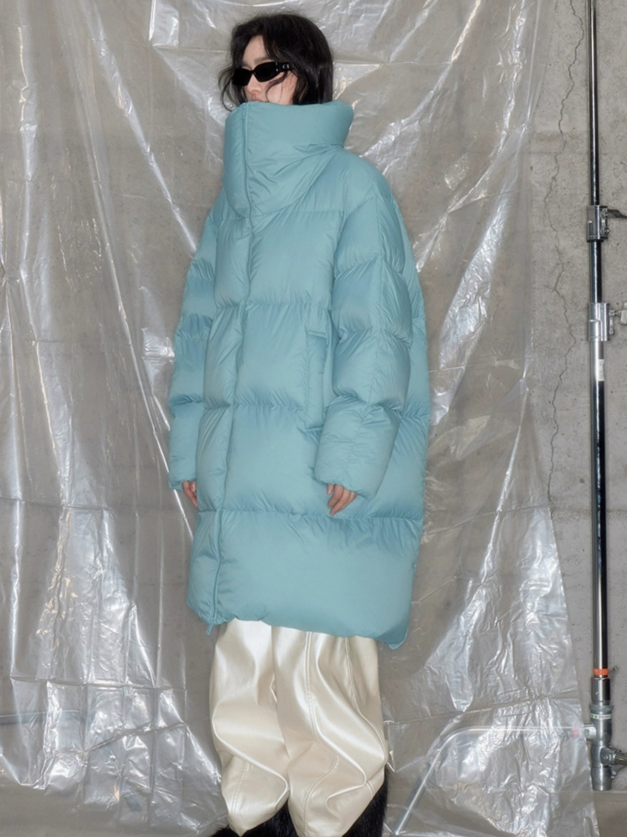 퀼트 초경량의 긴 스탠드 콜라 다운 재킷