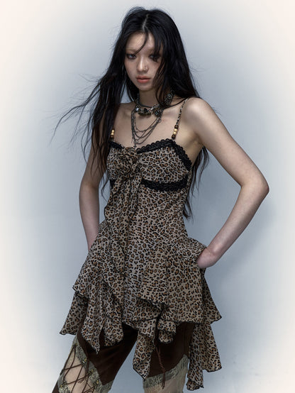 Floral Leopard Print Irregular Camisole Dress