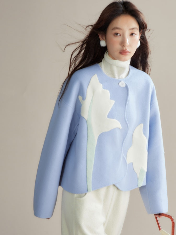 Flower Splicing Curve Cut Double-sided Short Jacket