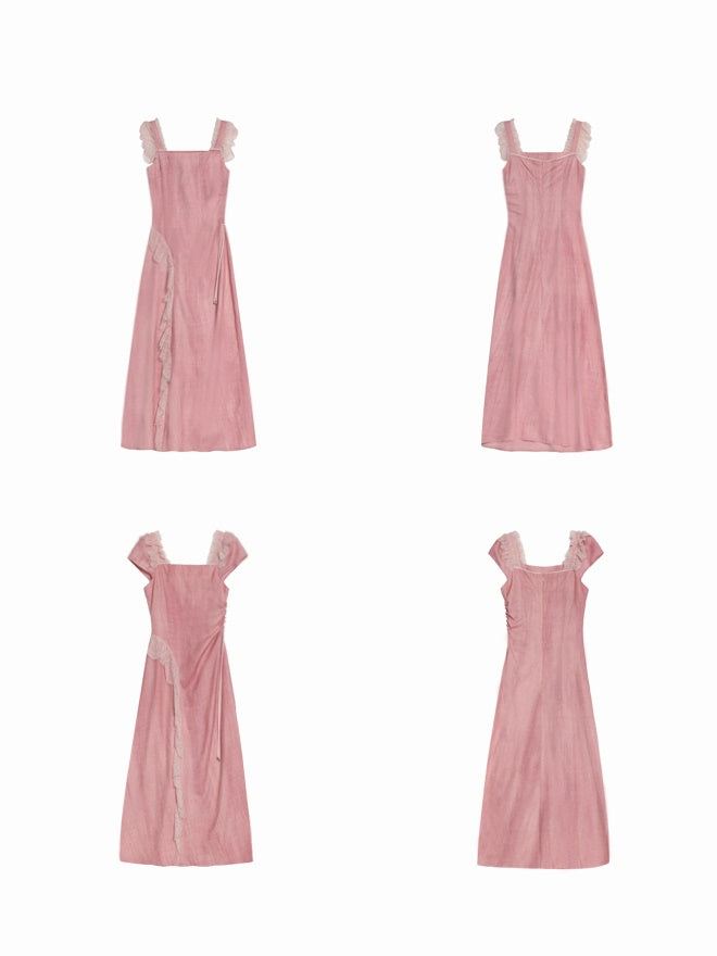 Lace Strap Side Drawstring Dress