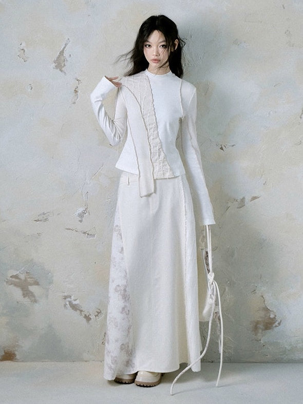 Splicing Irregular Slim Long-sleeved Bottoming Shirt