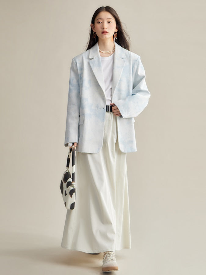 Faded Marble Design Loose Denim Jacket
