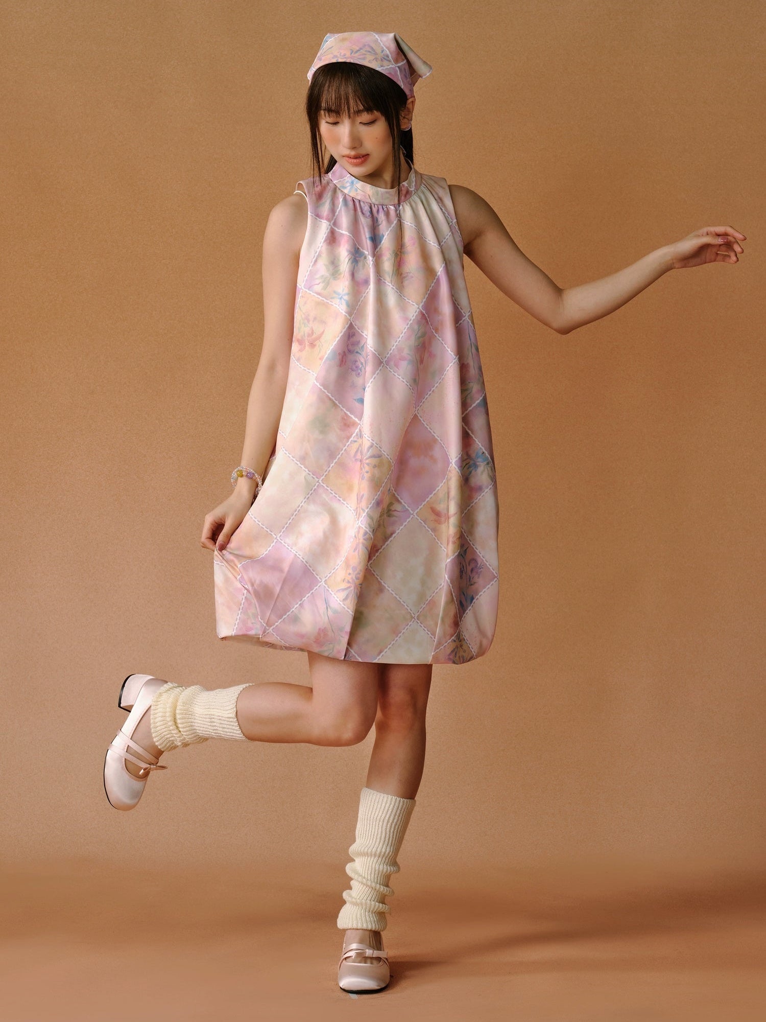 Plaid Floral Blooming Sleels Robe courte