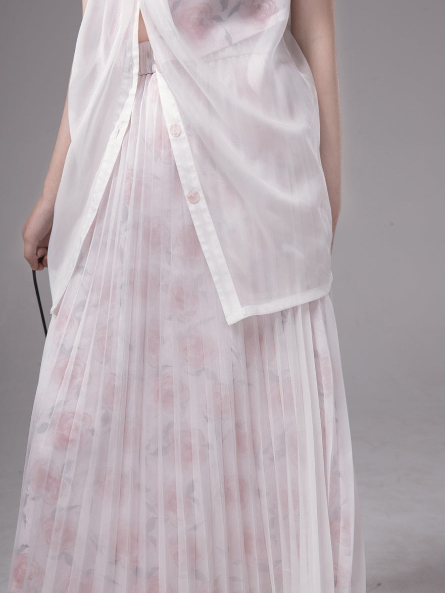 층상 깎아 지른 꽃 탑 & 주름 스커트