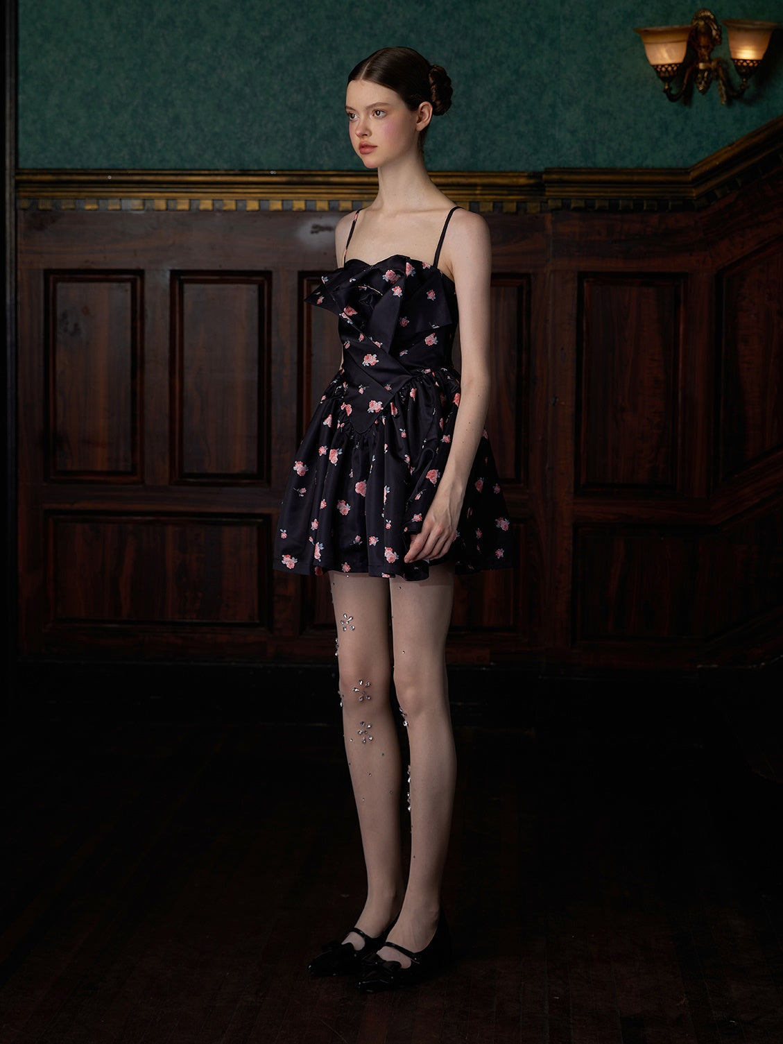 3 차원 새싹 꽃 인쇄 서스펜더 드레스