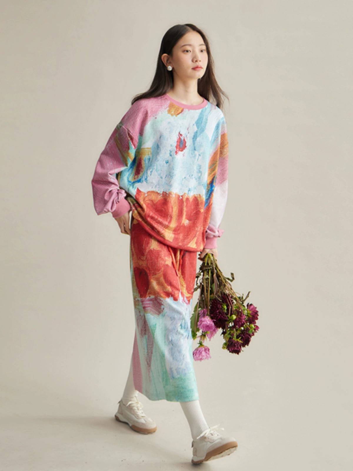 Oil Painting Taste Printed Sweat & Skirt