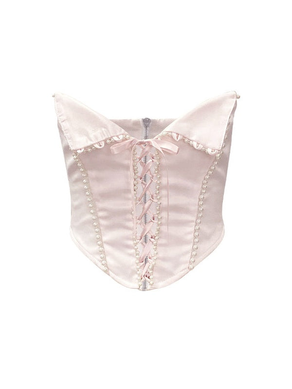 Organza Puffy Suspender Dress & Pearl Corset