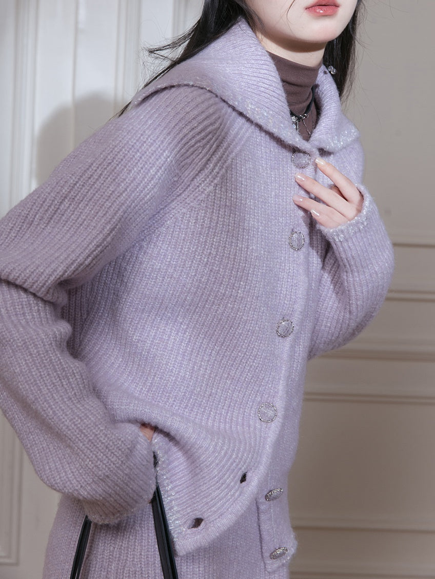 Sailor Collar Knitted Jacket & Skirt