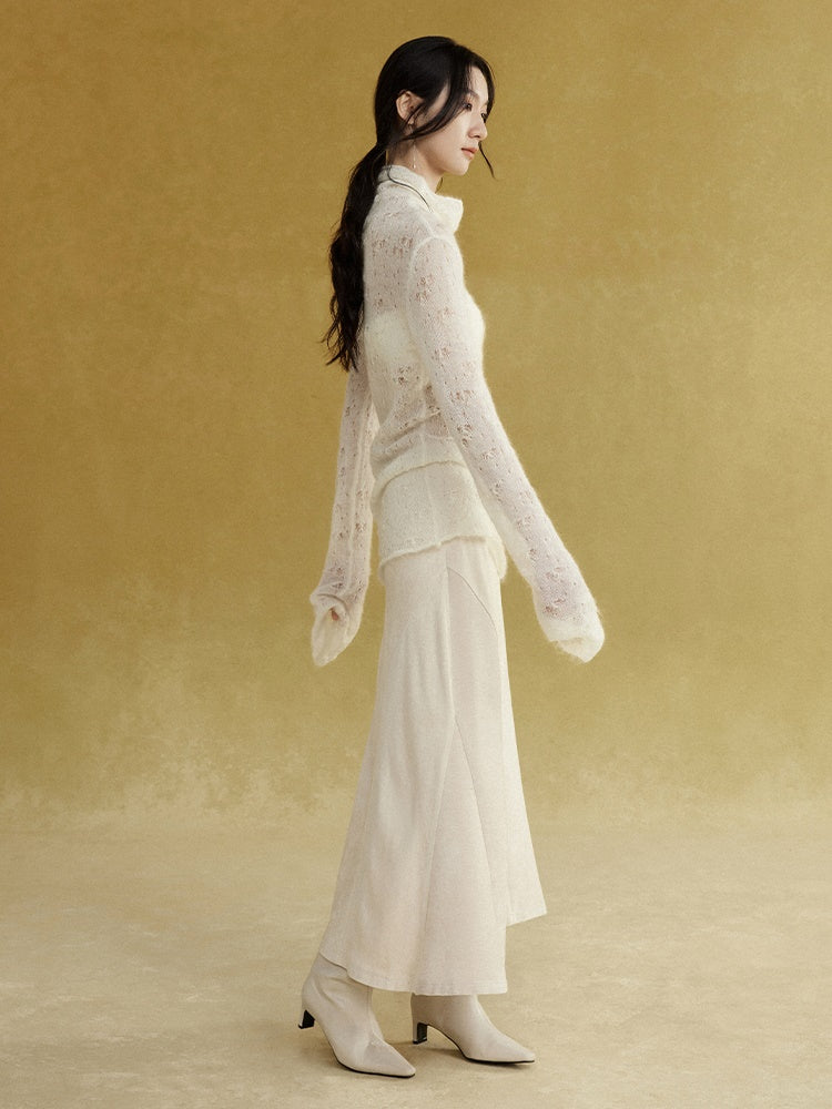 Fake Suede Curved Patchwork Skirt