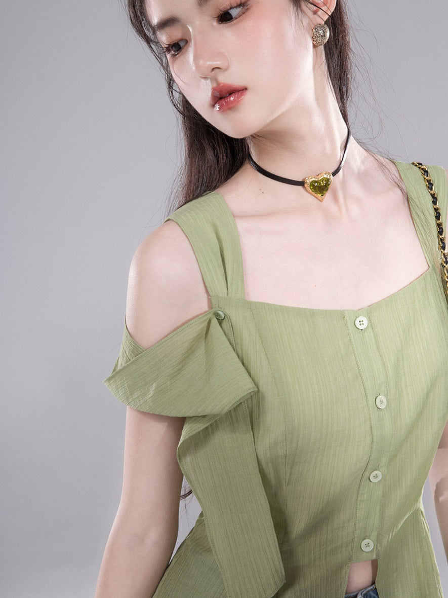 Square Neck Shirt With Shoulder Sleeves