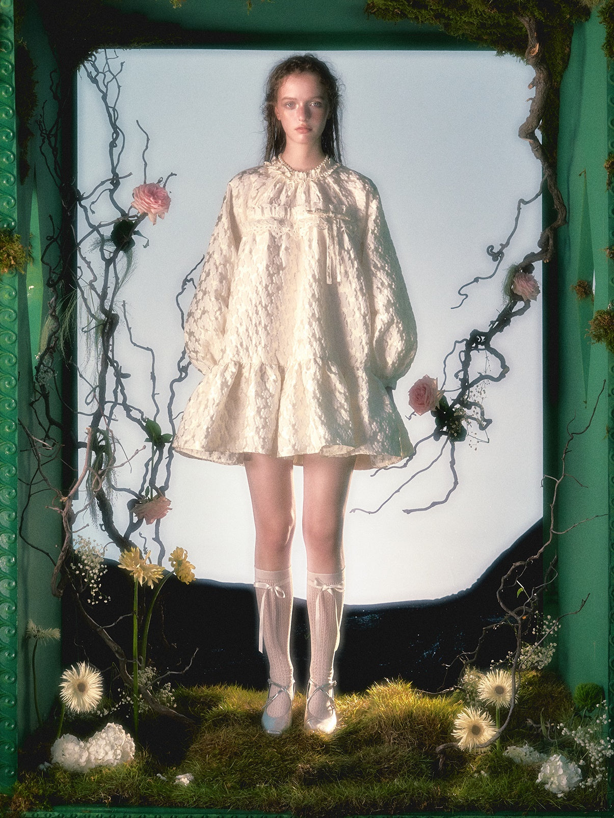 플라워 레이스 장식 활로 드레스