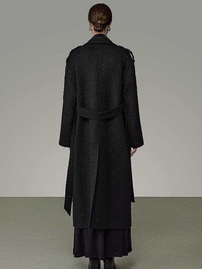 Raw Edge Fur Double-layer Collar Long Coat