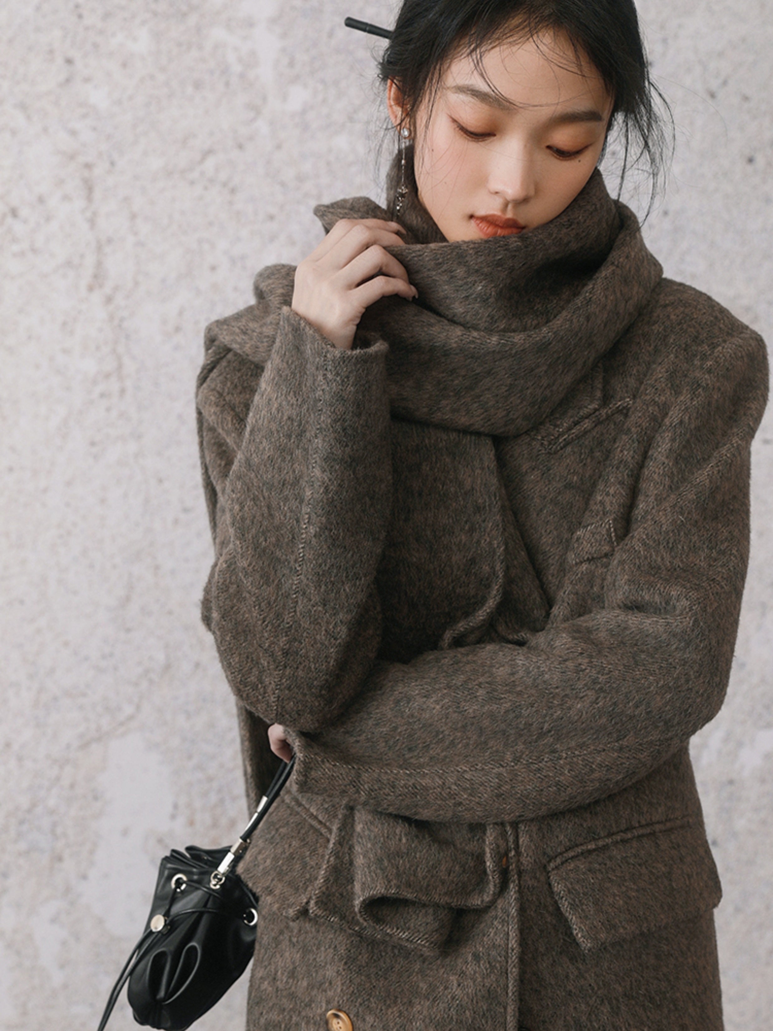 슈트 칼라 양면 미드 길이 코트