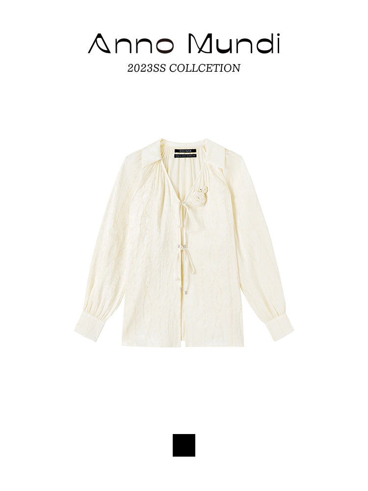 광택 장미 깎아 지른 자수 셔츠