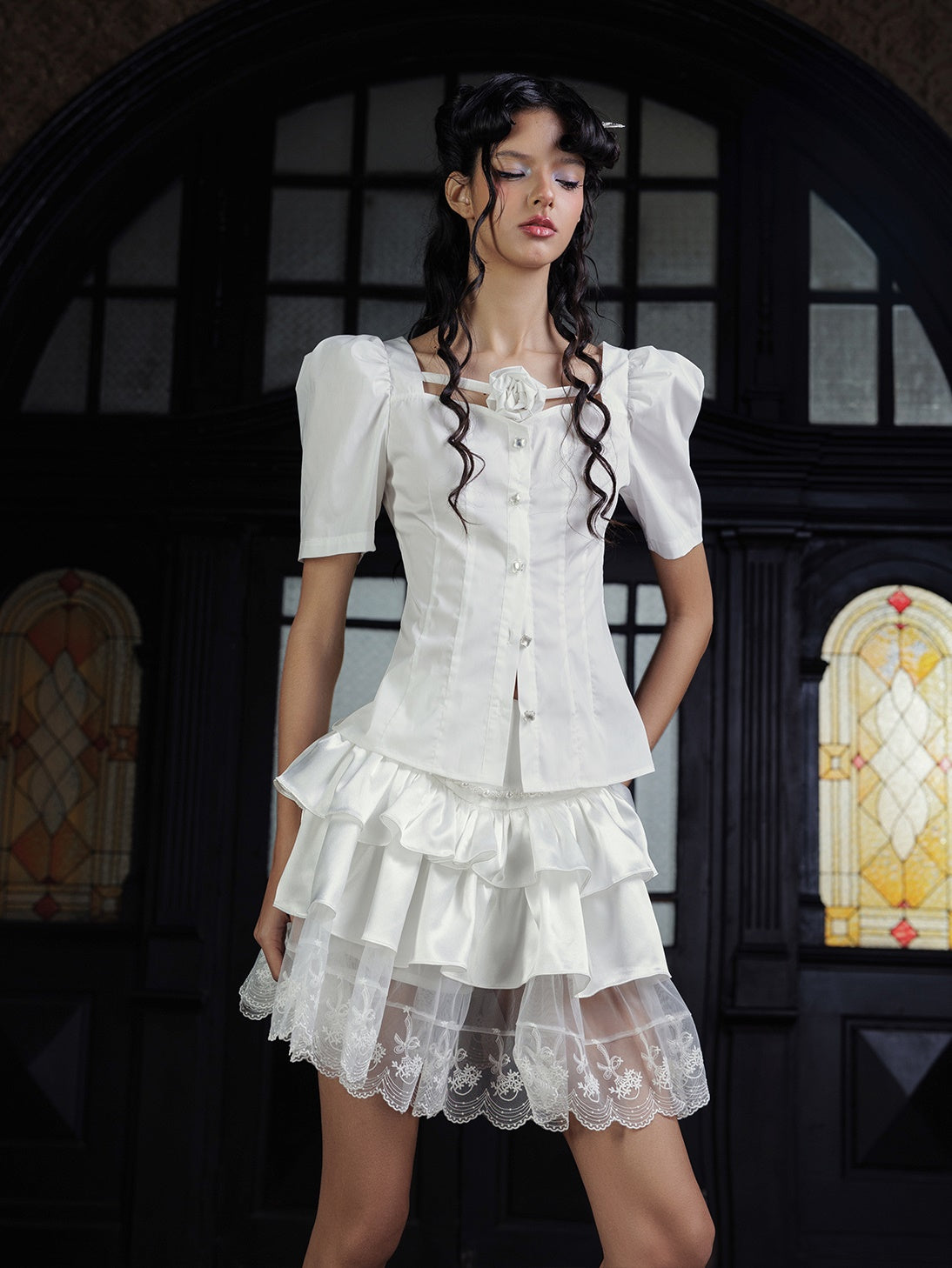 Blume kurzer Puffhemd