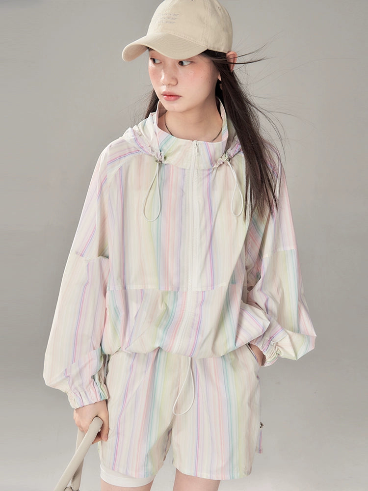Rainbow Striped Windbreaker & Short Pants