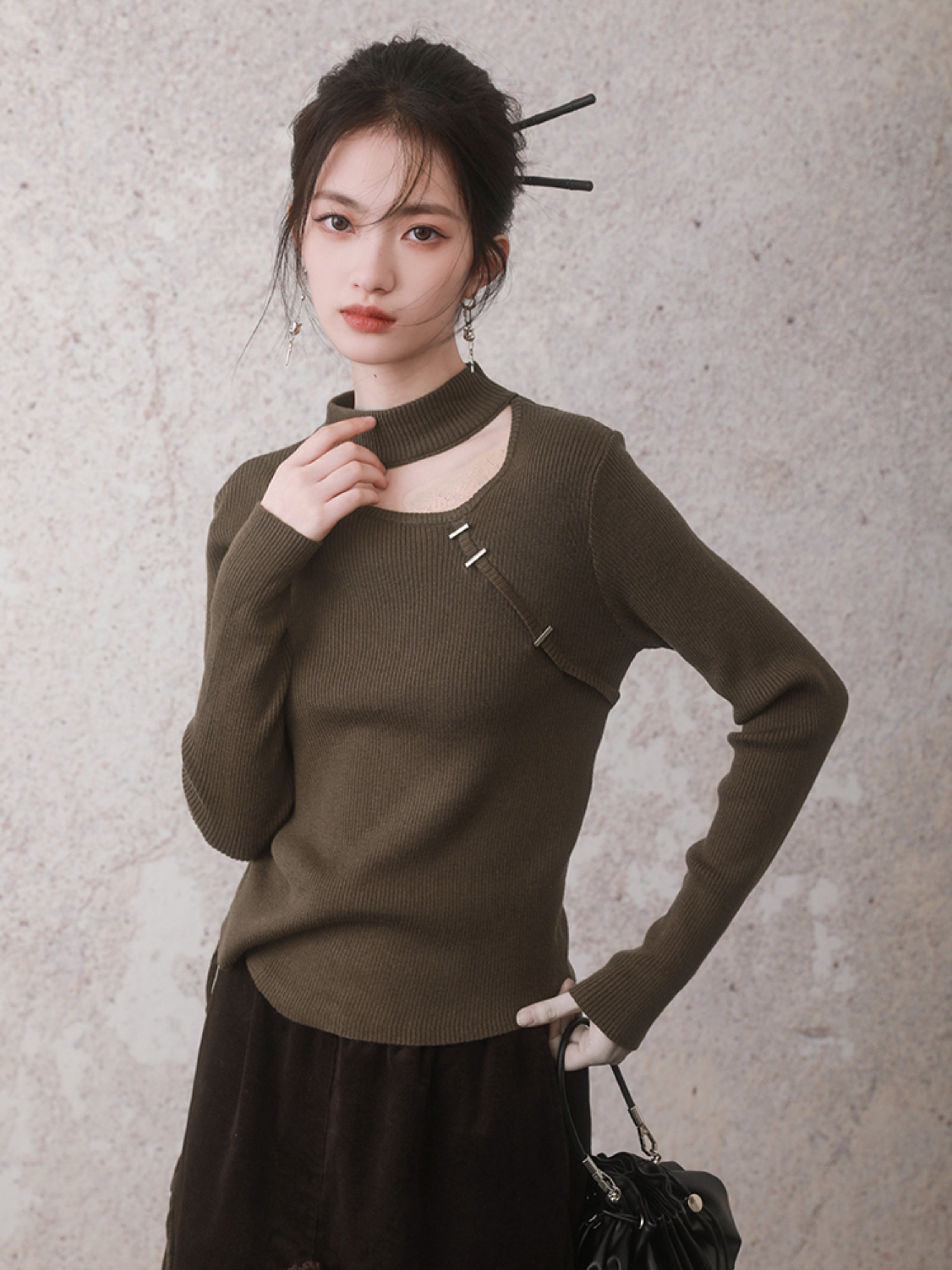 Neuer chinesischer Styledrawstring -Ausschnittpullover