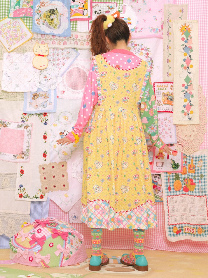 Cat Print Lace Apron Skirt